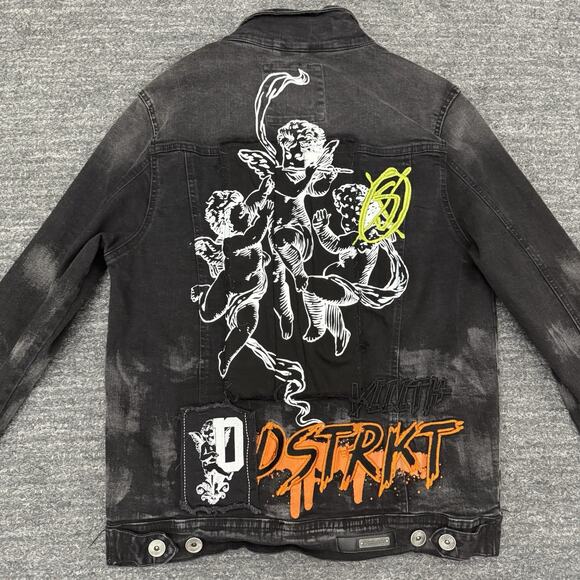 8ighth Dstrkt Jacket Men Medium Black Denim Stretch Grunge Distressed Angel Goth - Picture 1 of 12